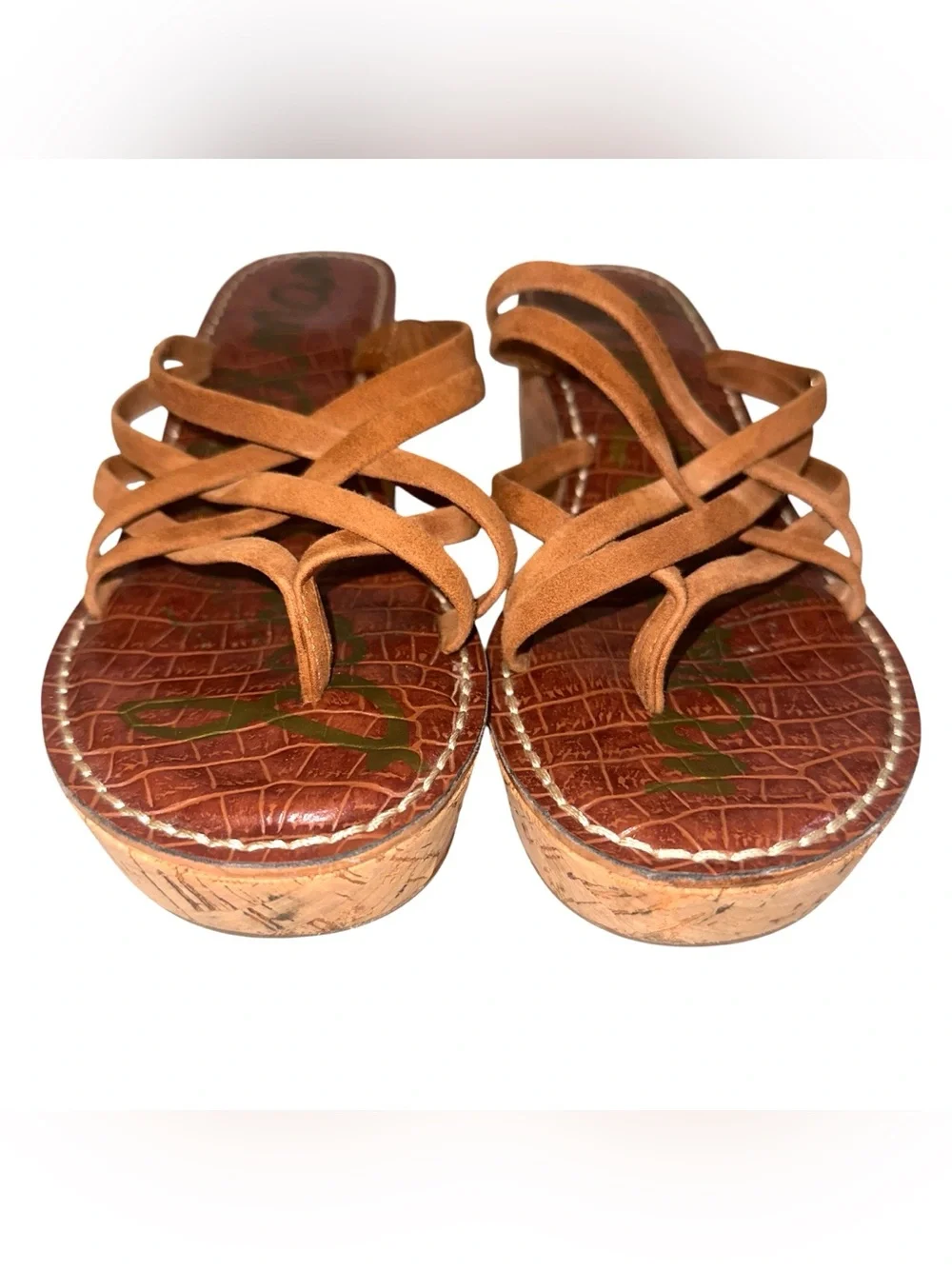 Sam Edelman Brown Cork Platform Wedge Strappy Sandals Size 8.5